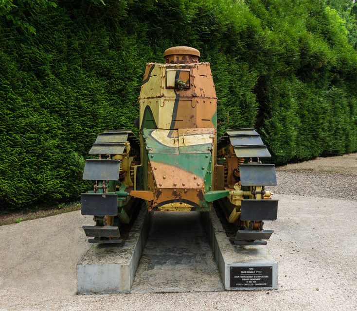 Renault FT17 tank (1918), front view, Clairière de l’Armistice, Rethondes, Oise.