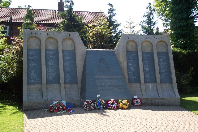 617 Squadron Dambusters Memorial, Woodhall Spa, Lincolnshire. The Dambusters Squadron was based nearby.Photo: Ron Strutt CC BY-SA 2.0
