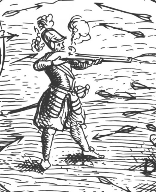 Samuel de Champlain (also known as “The Father of New France).Detail from “Deffaite des Yroquois au Lac de Champlain,” Champlain’s Voyages (1613). This self-portrait is the only surviving contemporary likeness of the explorer.