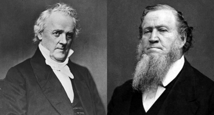 Left: President James Buchanan; Right: Brigham Young, he led the LDS Church from 1844 until his death in 1877.