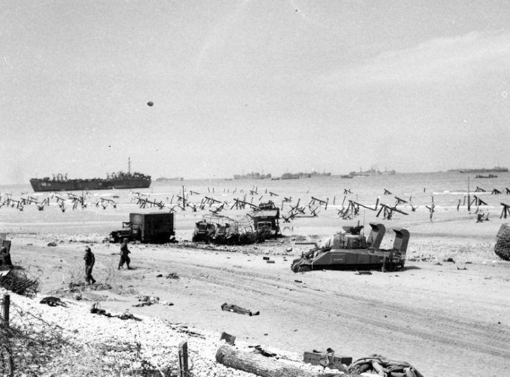 Scene on Omaha Beach on the afternoon of D-Day, June 7, 1944