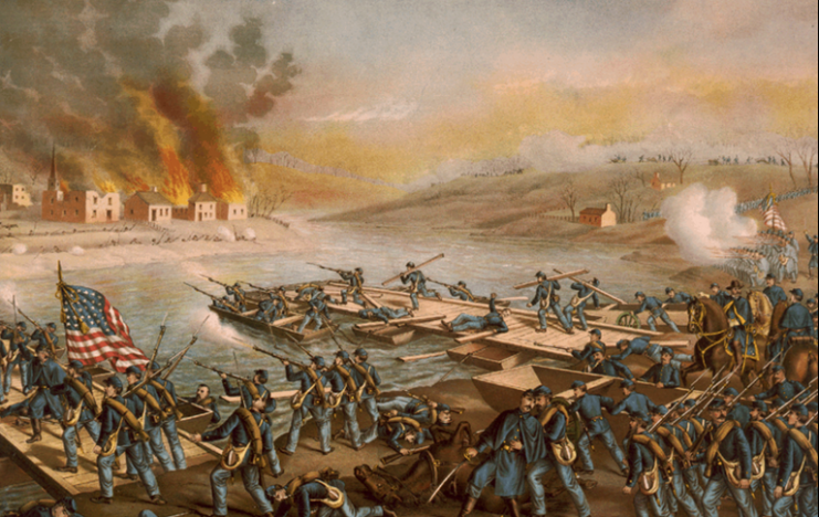 Battle of Fredericksburg: The Army of the Potomac crossing the Rappahannock: in the morning of December 13, 1862, under the command of Generals Burnside, Sumner, Hooker & Franklin.
