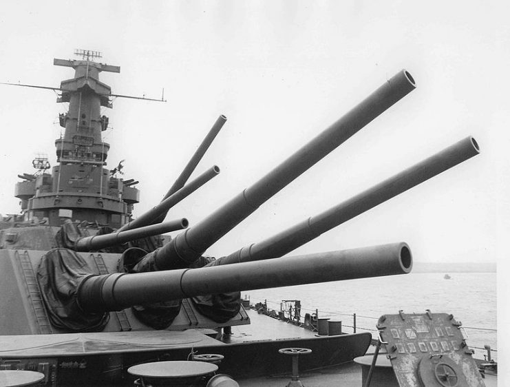 South Dakota shows the range of independent elevation of her main guns