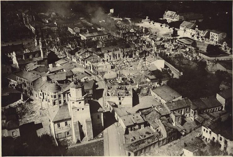 The city of Wieluń destroyed by Luftwaffe bombing.1 Sep 1939