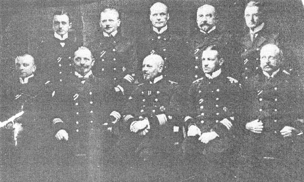The Commander in Chief of the Imperial German Battlekruisers, Rear Admiral Franz von Hipper and his staff.