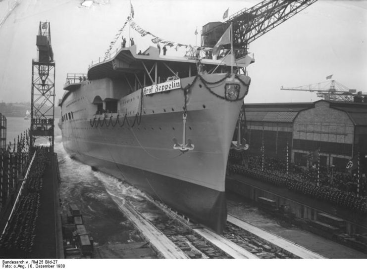 The Graf Zeppelin is launched, 8 Dec 1938.Photo Bundesarchiv, RM 25 Bild-27 CC-BY-SA 3.0