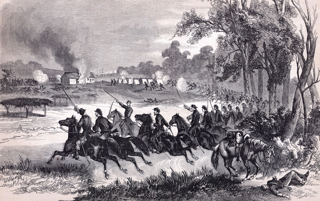 Union cavalry charge at Honey Springs, July 1863.