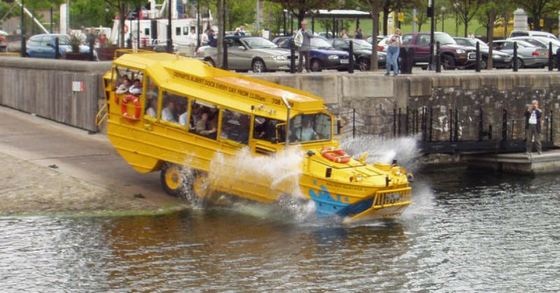 A DUKW entering a river in Liverpool England