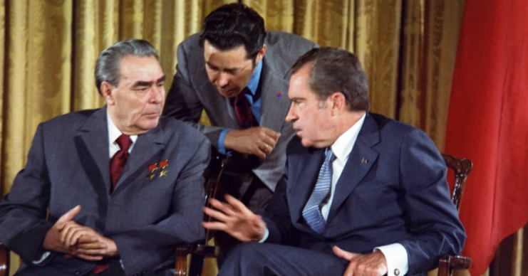 Leonid Brezhnev and Richard Nixon in Washington, 1973; this was a high-water mark in détente between the USSR and the US.