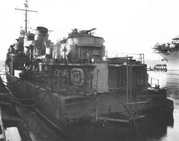 USS Abner Read (DD-526) lost most of her stern to a mine explosion in August 1943.