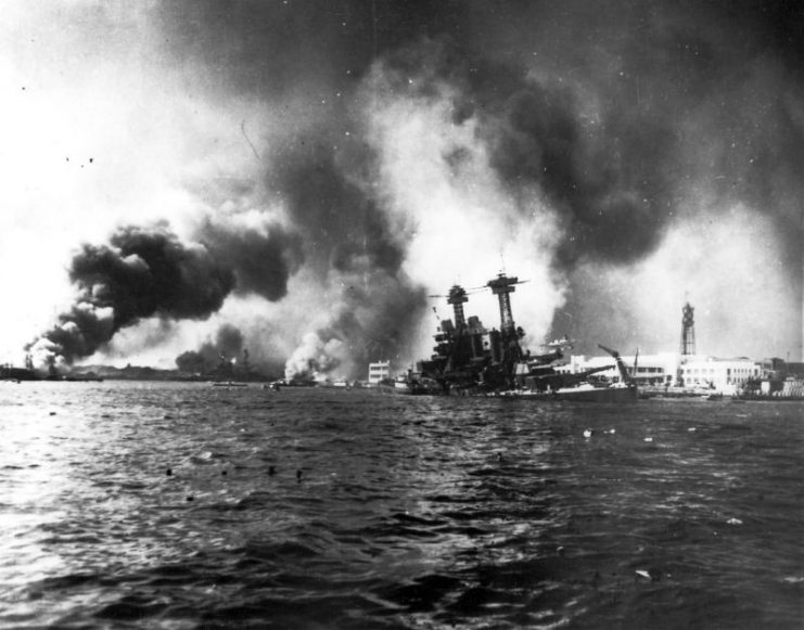 USS California sinking during the Pearl Harbor attack on 7 December 1941