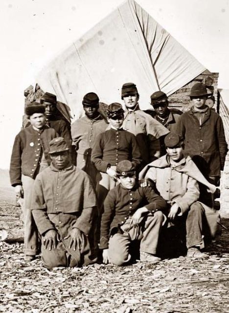 In 1863, the Union army accepted Freedmen. Seen here are Black and White teen-aged soldiers.