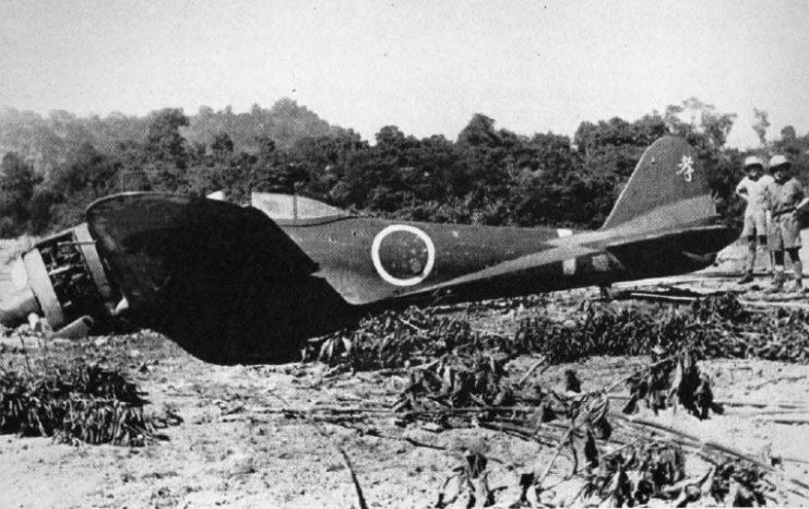 Wreck of a Japanese Army Air Force Nakajima Ki-43 Hayabusa plane (Oscar) in the Southwest Pacific in 1943.