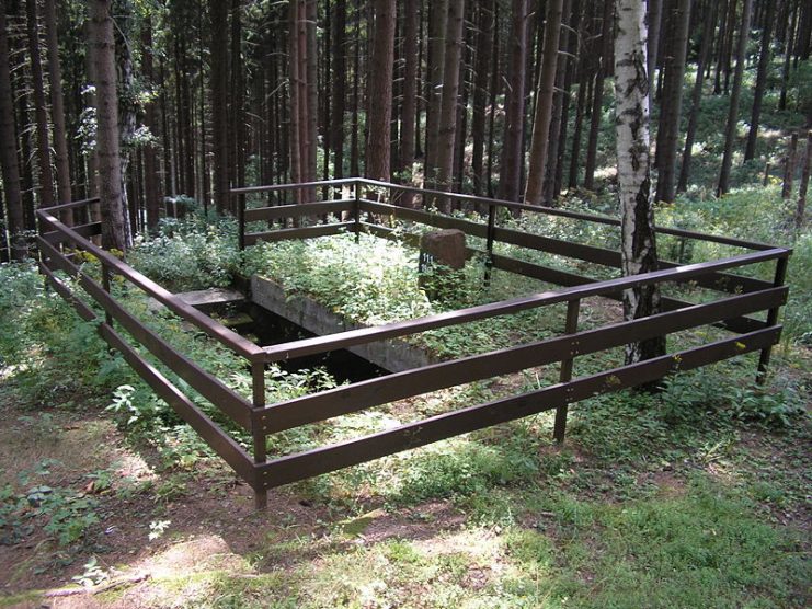 Zemlyanka used by partisans near Nýrov, Czech Republic, preserved as a World War II memorial