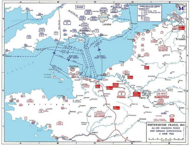 D-day assault routes into Normandy