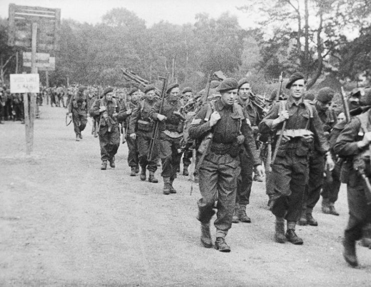 The Final Embarkation: Men of No 4 (Army) Commando, 1st Special Service Brigade, marching from their assembly camp to Southampton for embarkation to Normandy