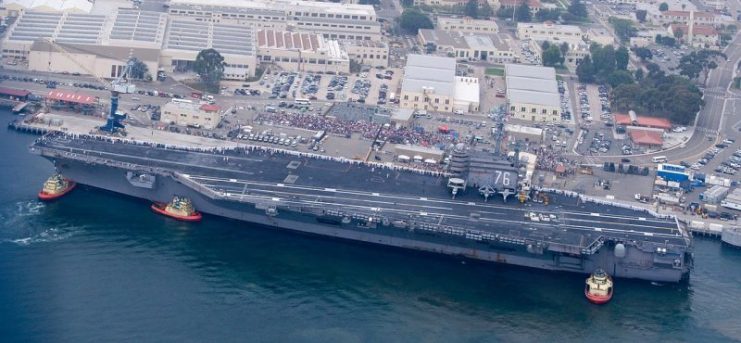 USS Ronald Reagan returning to San Diego Bay after a deployment, 2011. By Philkon CC BY-SA 3.0