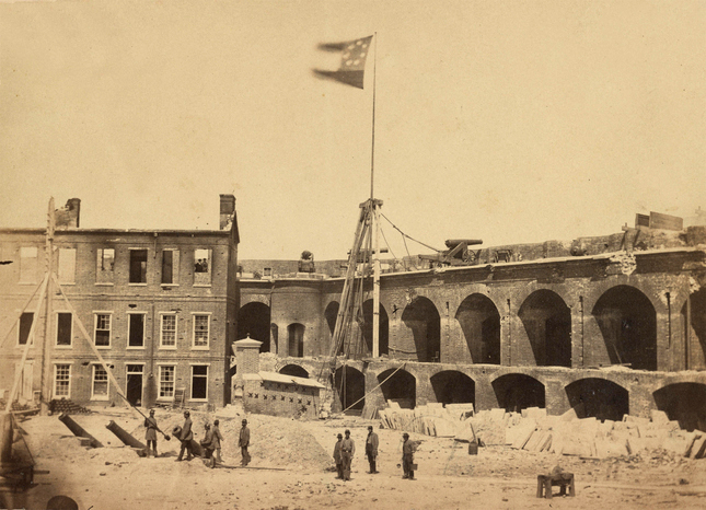 1861, inside the fort (Sumter) flying the Confederate Flag.