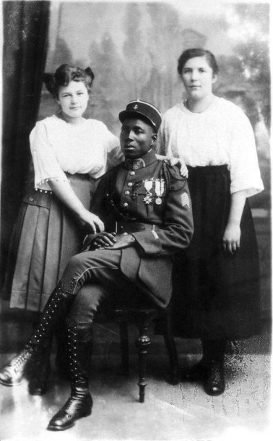 Colonial soldier with German women, 1919. In the period following World War I, French colonial troops were used as part of the Allied occupation of the German Rhineland, in accordance with the Treaty of Versailles. Hitler wrote about the Black Shame in Mein Kampf, decrying the “negrification” of Europe. His government would later sterilize 500 or so mixed-race children born of African servicemen and German women (the so-called “Rhineland Bastards”)