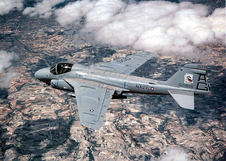 An A-6E Intruder of VA-34 flying over Spain during Exercise Matador.