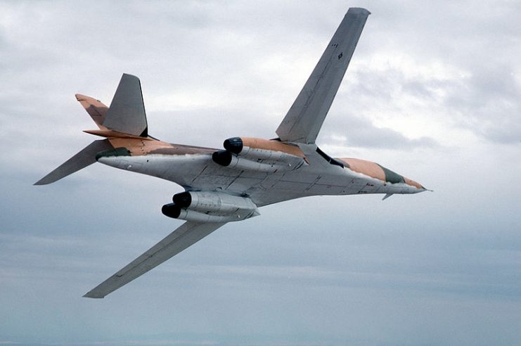 B-1A Prototype 4 showing its underside in 1981