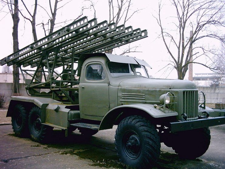 Postwar Katyusha on a ZiL-157 truck. By Schreibschaf CC BY-SA 3.0