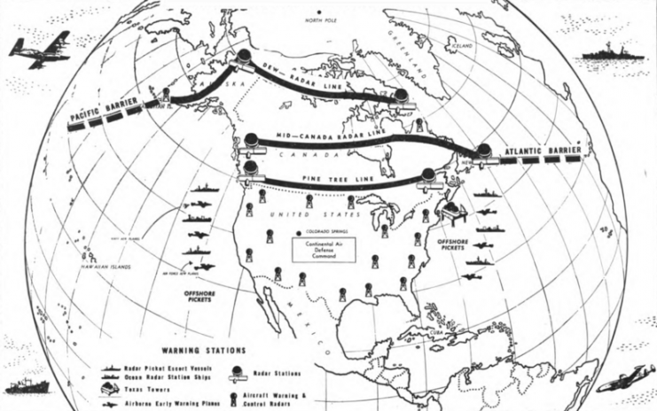 Continental defense warning systems of North America. Continental Air Defense Command areas of responsibility
