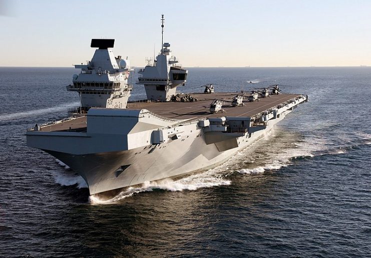 HMS Queen Elizabeth, a Queen Elizabeth-class aircraft carrier of the Royal Navy. By Dave Jenkins CC BY 2.0