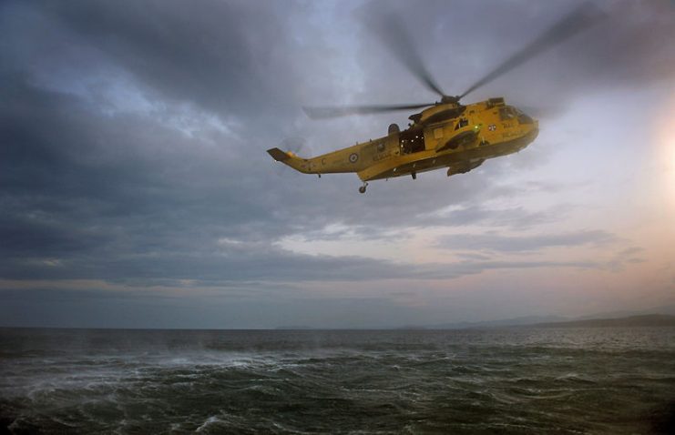 HRH Prince William Pilots Sea King Helicopter During Search and Rescue Exercise