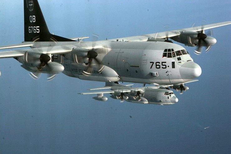 Two USMC KC-130Js of VMGR-352 during a training exercise