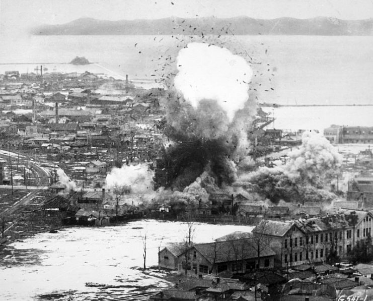 B-26 Invaders bomb logistics depots in Wonsan, North Korea, 1951