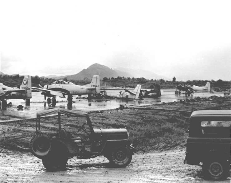 Damage caused by a communist ground attack on Luang Prabang airfield, 1967