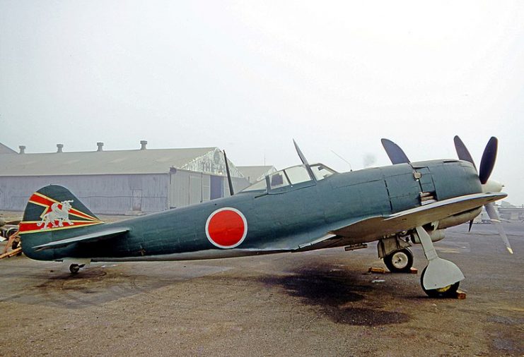 Nakajima Ki-84 Hayate N3385G wearing Japanese Air Force markings at Ontario Airport California in 1970. By RuthAS CC BY 3.0
