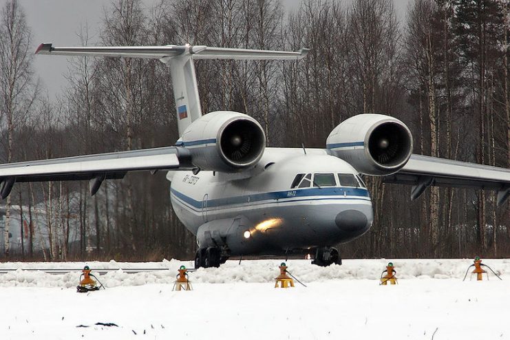 A Russian Navy An-72 showing the front view that resembles ‘Cheburashka’. By Igor Dvurekov CC BY-SA 3.0