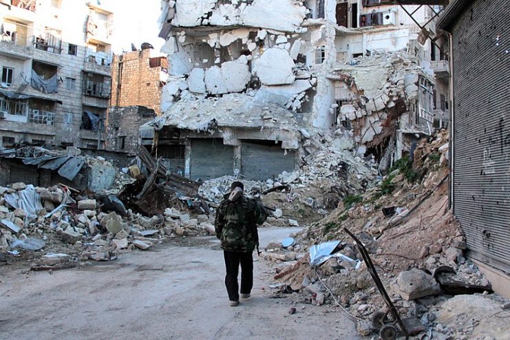 In Aleppo, Karm al Jabal. This neighborhood is next to Al Bab and had been under siege for 6 months, 4 March 2013. By Foreign and Commonwealth Office.