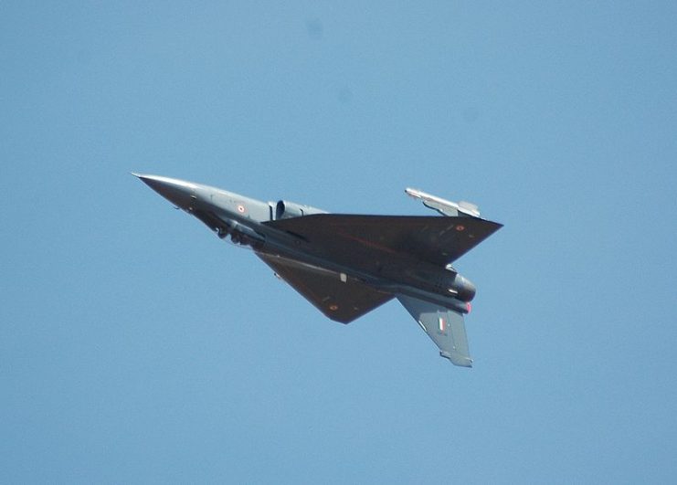 HAL Tejas conducting an inverted pass over Yelahanka Air Force base during an Airshow.Photo: Premshree Pillai CC BY-SA 2.0