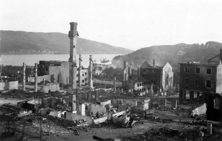 Narvik, after bombing by the Luftwaffe. By Ukjent CC BY-SA 2.0