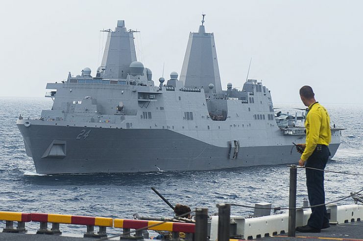 The U.S. Navy amphibious transport dock ship USS Arlington (LPD-24).
