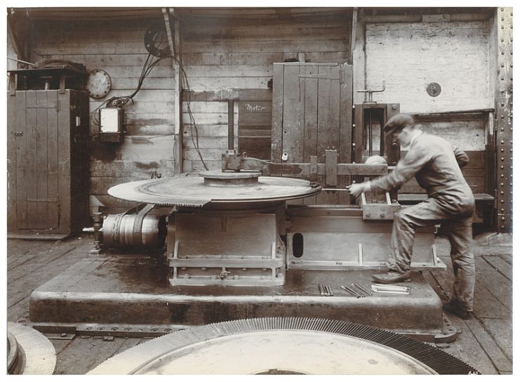 Wallsend Slipway Worker Operating Turbine Blading Machine