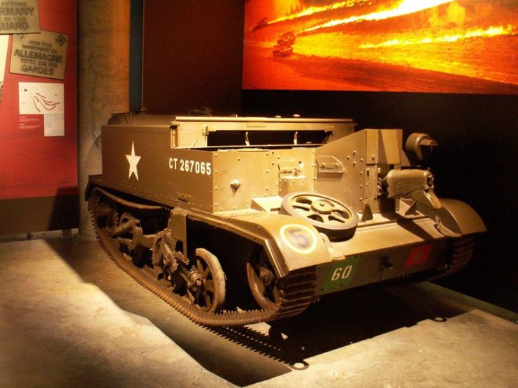 A Wasp flamethrower tank on display in the Canadian War Museum