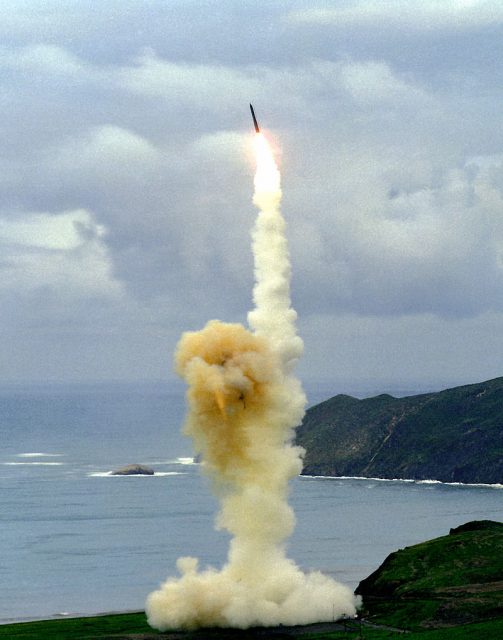 A Minuteman III ICBM test launch from Vandenberg Air Force Base, US