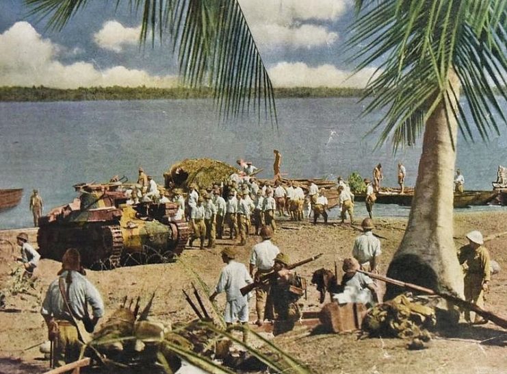 A Type 97 Chi Ha Tank of the IJA 1st Tank Regiment During the invasion of Singapore, 1942.