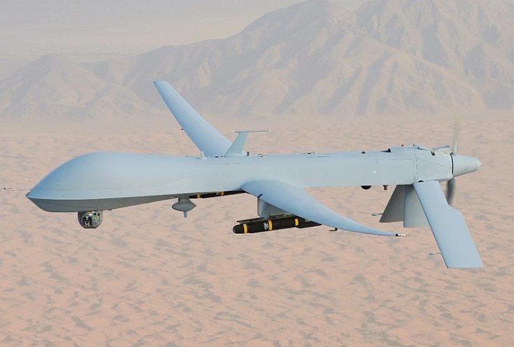 A US Air Force MQ-1 armed with AGM-114 Hellfire missiles