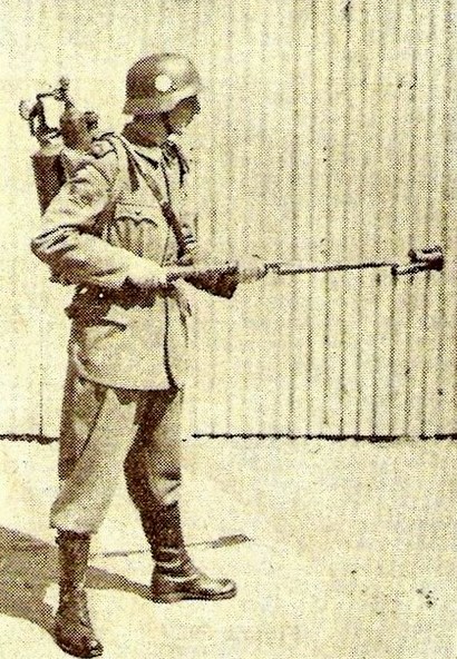 Argentine soldier with DGFM Backpack-type flamethrower