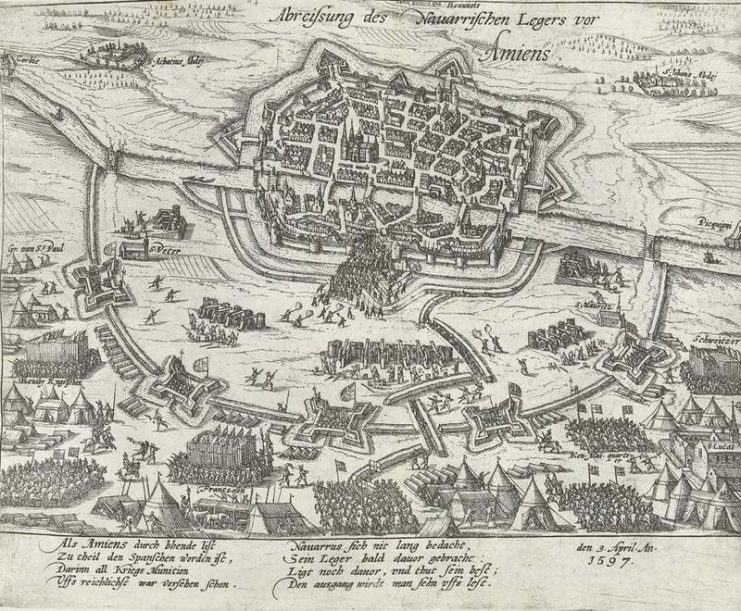 Siege of Amiens 1597 showing the English positions (left) & French positions