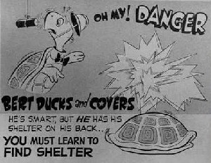 Screenshot from “Duck and Cover” film, a 1952 movie. The ‘Duck and Cover’ propaganda movie was probably one of the most famous of all the pieces of propaganda during the early stages of the cold war