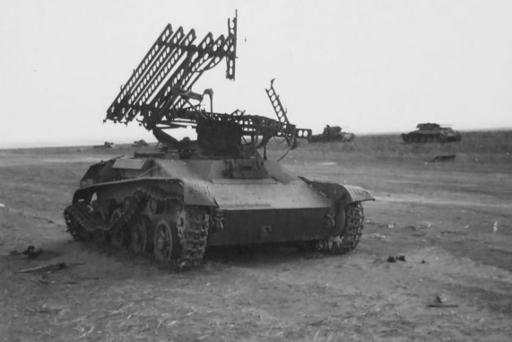 Soviet multiple rocket launcher BM-8-24 on T-60 light tank chassis