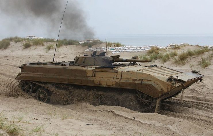 BMP-1 infantry fighting vehicle on the Central Air Force Training Range. Attribution: Konflikty.pl