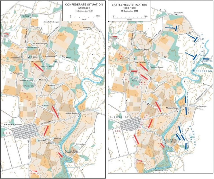 Campaign Map of Antietam – Notice Toombs’ Georgians at the bottom facing Burnside’s IX Corp.