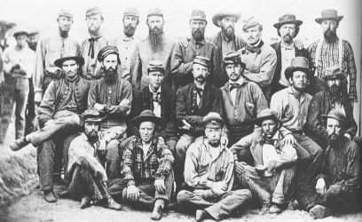 A group of Confederate soldiers-possibly an artillery unit captured at Island No. 10 and taken at POW Camp Douglas (Chicago)